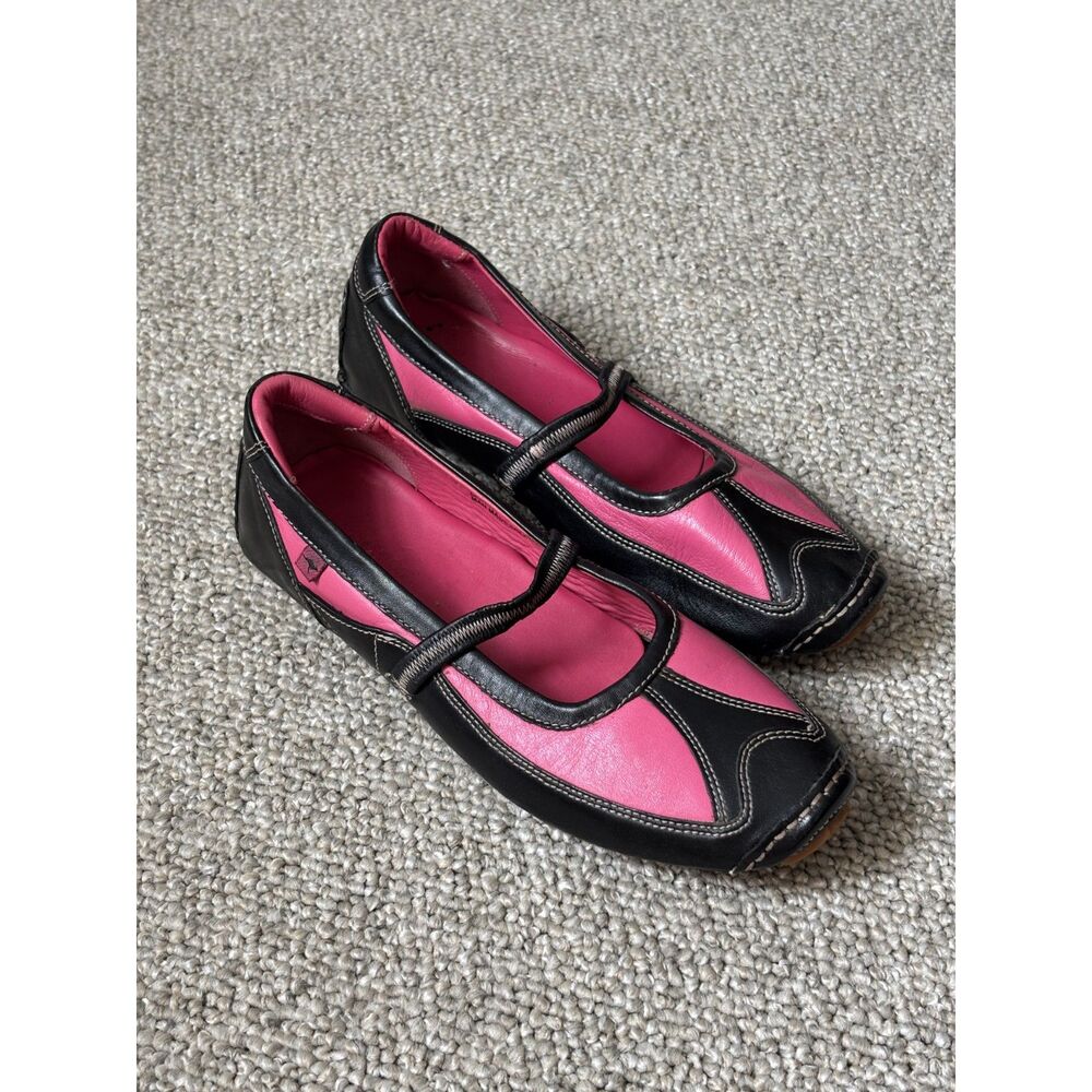Y2K Womens Kangaroos Black Pink Leather Mary Jane Flats Size 37